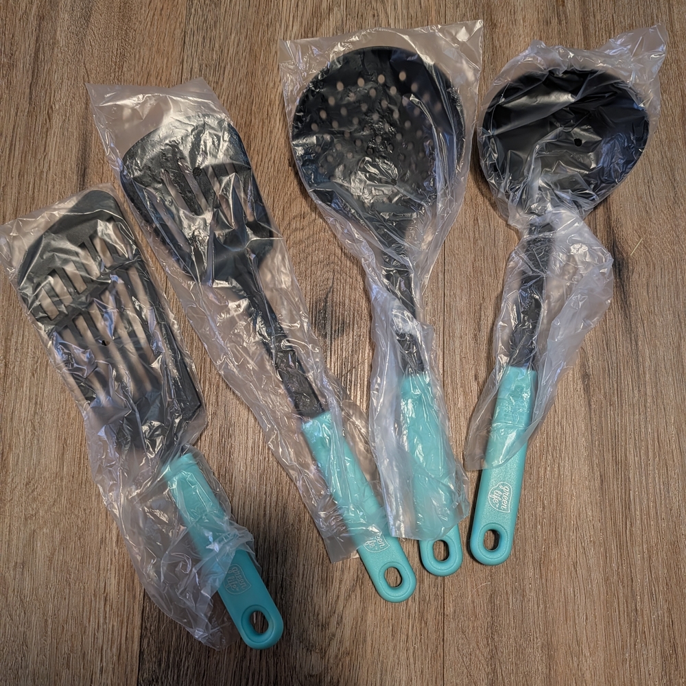 Aqua and Black Cooking Utensil Set